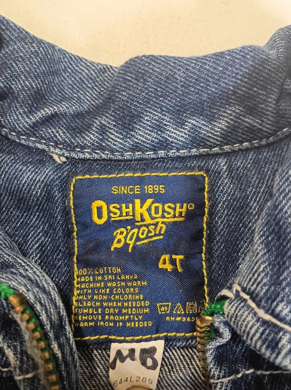 Vintage Y2K OshKosh Bgosh Zip Up Denim Jacket 4T Contrast Green Stitch Workwear